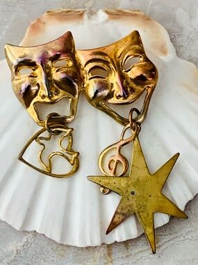 Comedy and Tragedy Drama Masks Vintage Brooch